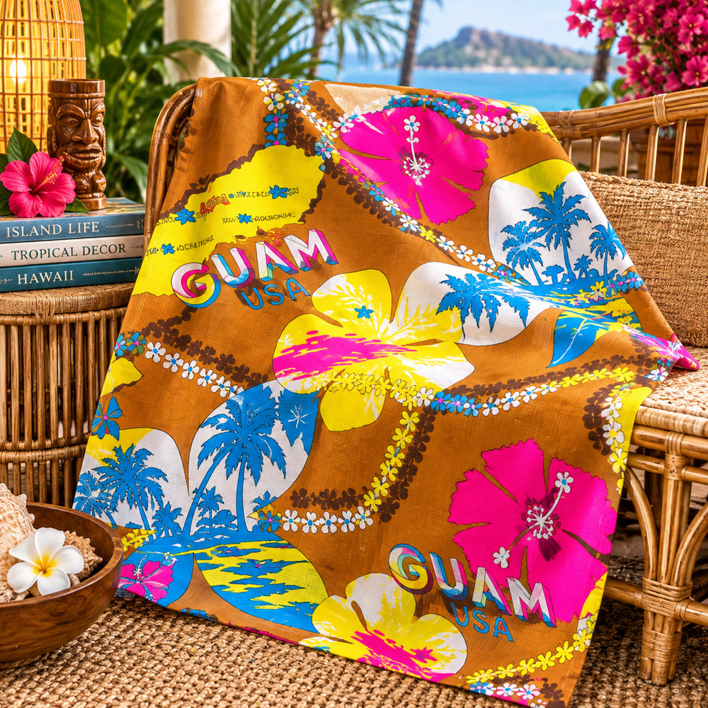 Guam USA Tropical Barkcloth Style Fabric 44x22 Hibiscus Island MCM Pillow Craft